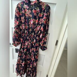 Elegant Floral Long Sleeve Dress in Black